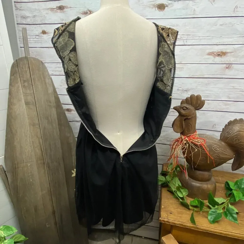 MEDIUM Soieblu Embroidered Little Black Prom Dress - Picture 8 of 11